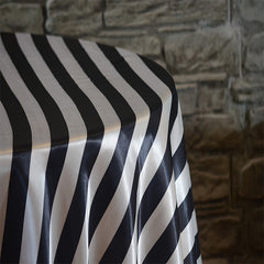 90" x 132" Rectangular Black & White Stripe Satin Tablecloth