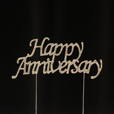 Happy Anniversary Rhinestone Cake Topper - Wholesale Wedding Chair Covers l Wedding & Party Supplies