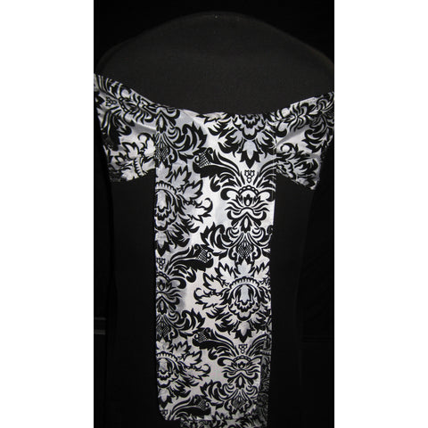 BLACK/WHITE Damask Sash (Pack of 10) - Wholesale Wedding Chair Covers l Wedding & Party Supplies