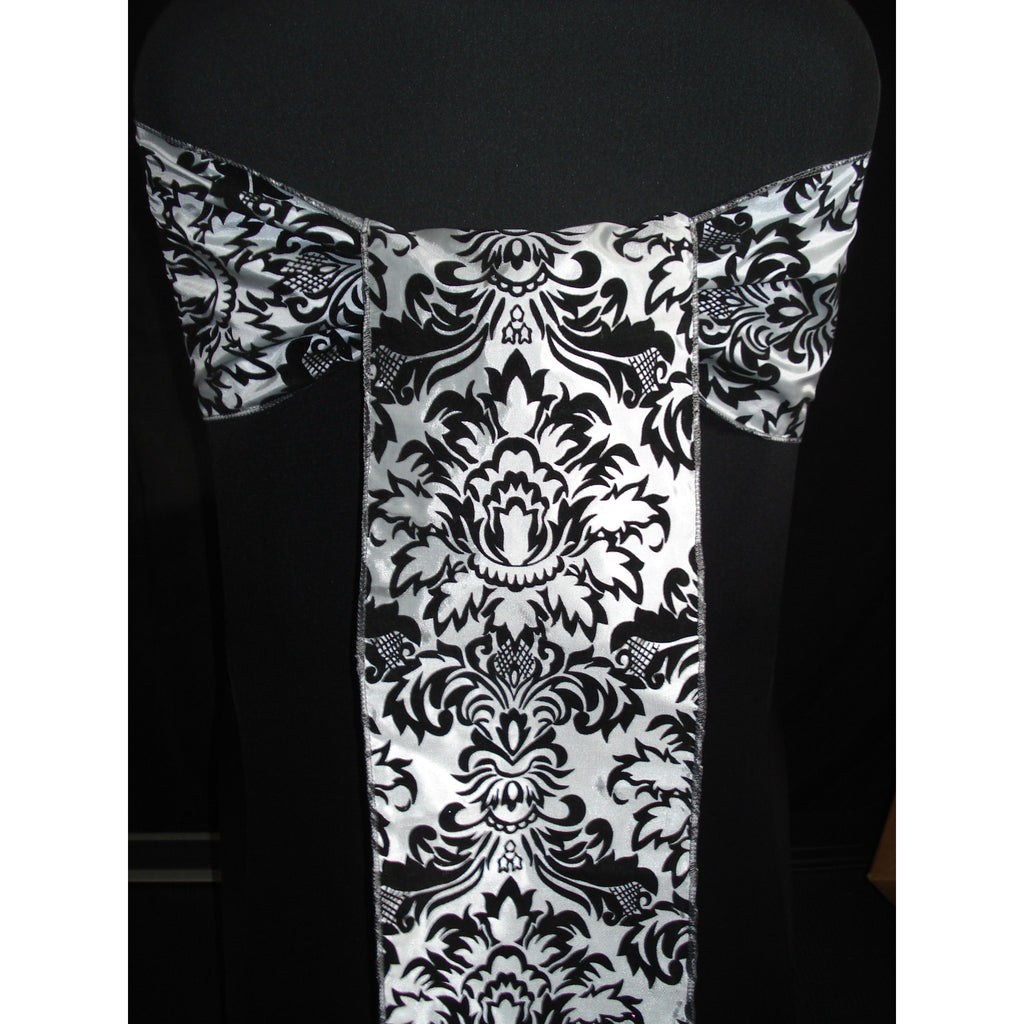 SILVER/BLACK Damask Sash (Pack of 10) - Wholesale Wedding Chair Covers l Wedding & Party Supplies