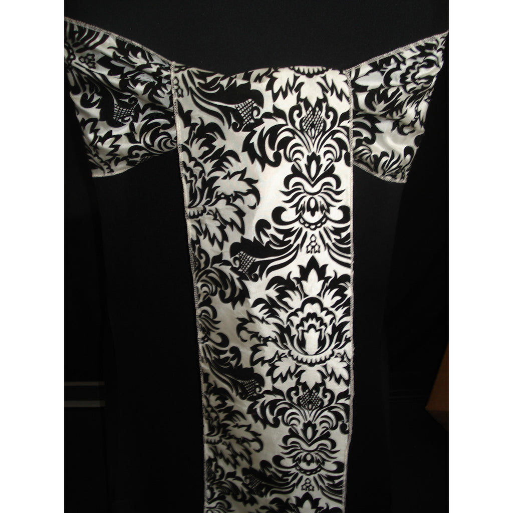 IVORY/BLACK Damask Sash (Pack of 10) - Wholesale Wedding Chair Covers l Wedding & Party Supplies