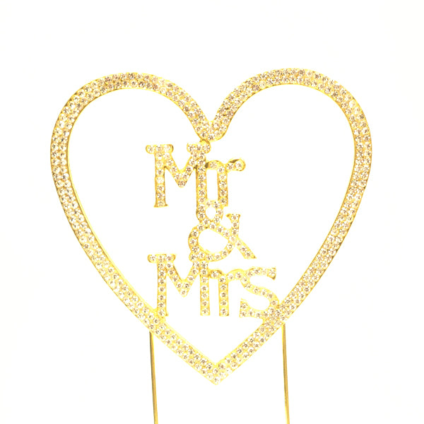 Mr & Mrs Heart Cake topper Gold - Wholesale Wedding Chair Covers l Wedding & Party Supplies