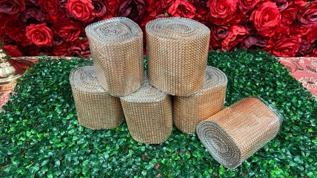6 rolls rose gold rhinestone mesh roll